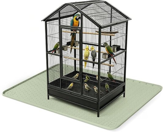 50" x 35" Silicone Large Bird Cage Mat, Waterproof Bird Cage Liner with Non-Slip Backing, Floor Protector for Crate Mats for Dog Cages, Kennels, Reptile Aquariums, Rabbit Habitats (Green)