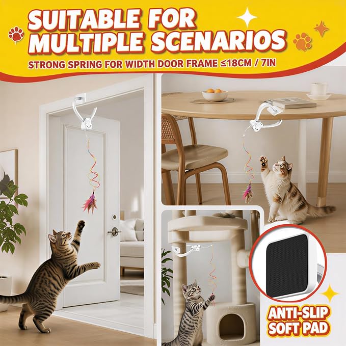 Interactive Cat Toy for Indoor Cats Automatic Hanging Door Frame Toy | Cat Toy with Feather Mouse String 360° Rotating USB Rechargeable Self Play Kitten Toy for Hunting Instinct Cat Boredom Relief
