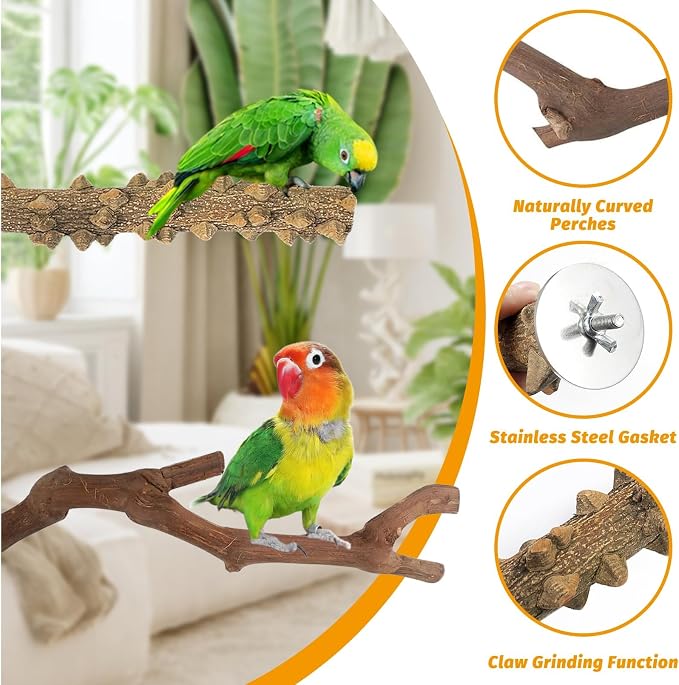kathson Natural Parrot Perch for Cage Wooden Bird Perches Grape Bird Stick Parakeet Climbing Standing Branches Toy Chewable Cage Accessories for Small Budgies Cockatiels Lovebirds Budgies