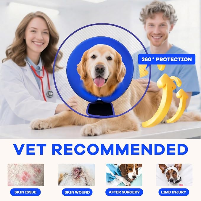 Inflatable Dog Cone Collar with Detachable Sturdy Shield,Soft&Lightweight-Ideal for Post-Surgery Recovery and Daily Wear,Suitable for Small Medium Large Dog Breeds(Blue,XL)