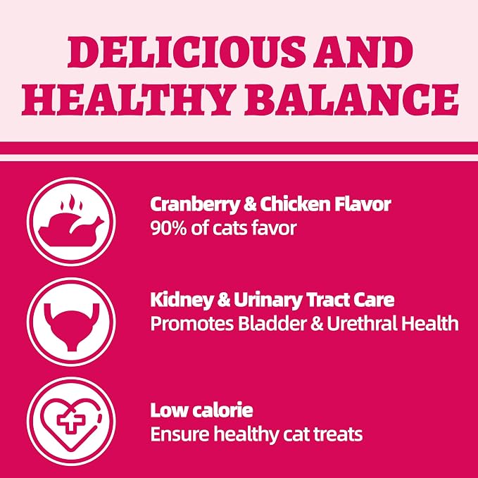 Wellix 13.05oz Urinary Tract Health Cat Treats for Indoor Cats - Cranberry&D-Mannose for UT,Kidney,Bladder Support - Chicken Formula Crunchy Kitten Training Snacks Chews