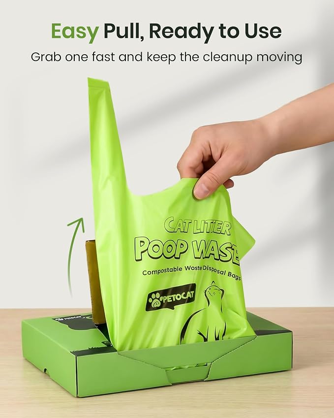 Cat Litter Bags for Poop, Certified Compostable Cat Waste Disposal Bag, Leakproof Durable and Unscented Large to Fit Any Scoop Strengthen Dog Poop Bag- 100 Count