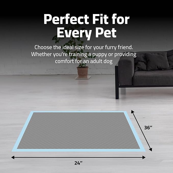 Epsilon Activated Charcoal Bamboo Odor Control Puppy Pads – 50 Count, Large Disposable Pee Pads w/ Super Quick Absorbent & 6-Layer Leak-Proof for Puppies & Cats - 24 x 36