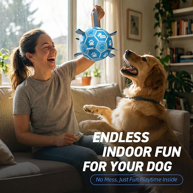 QDAN Dog Soccer Balls Toys : Premium Dog Soccer Ball with Straps, Outdoor Dog Toys, Pet Training Soccer for Medium Large (7 Inch)
