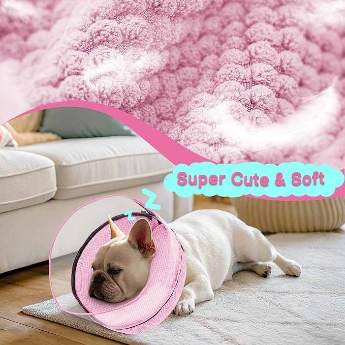 Soft Inflatable Dog Cone for Surgery Recovery, Protective Dog Donut Collar with Shield to Stop Licking Wounds, 2-in-1 Patented Comfort Blow-Up Collar for Small and Medium Pets (Pink, M+)