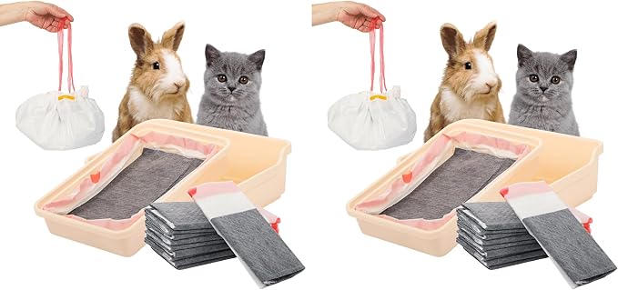 HoppScotch.bun Rabbit Litter Box Liners, Litter Mat with Actived Carbon for Odor Control, Disposable Poop Bags for Bunnies and Small Animals (Large) (Pack of 2)