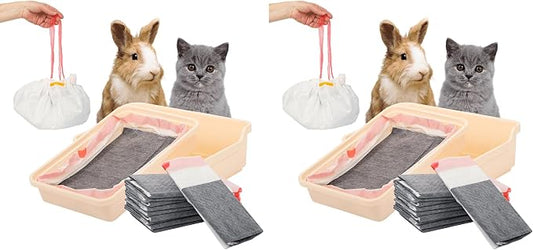 HoppScotch.bun Rabbit Litter Box Liners, Litter Mat with Actived Carbon for Odor Control, Disposable Poop Bags for Bunnies and Small Animals (Large) (Pack of 2)