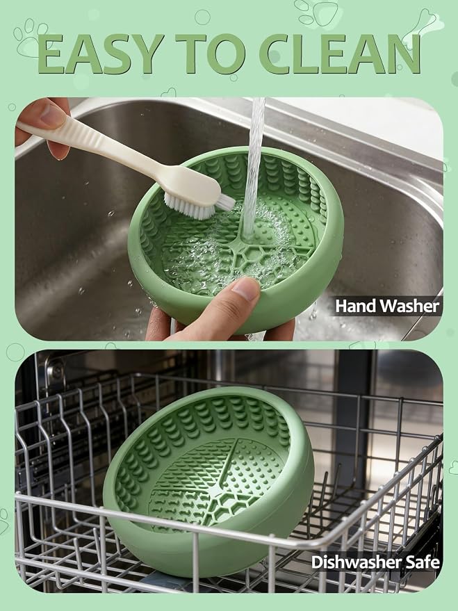 Dog Lick Bowl for Large Dogs, Lick Mat, Slow Feeder Lick Bowl with Brush and Scraper,Strong Suction, Freeze Licking Bowl for Anxiety Relief, Enrichment & Distraction, Dishwasher Safe 7.6 * 3.5 inch