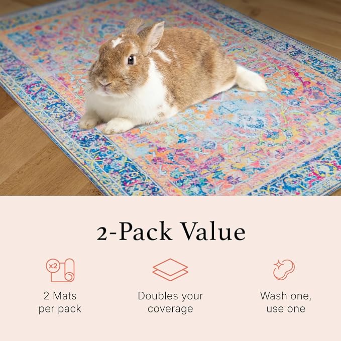 Lovewag Pets Reusable 2-Pack Small Animal Pet Bedding Mats - 28" x 41" Inch Hamster Bedding - Machine Washable Guinea Pig Cage Liners-Waterproof Pee Pad for Guinea Pigs,Rabbits & Ferrets (Sage Forest)