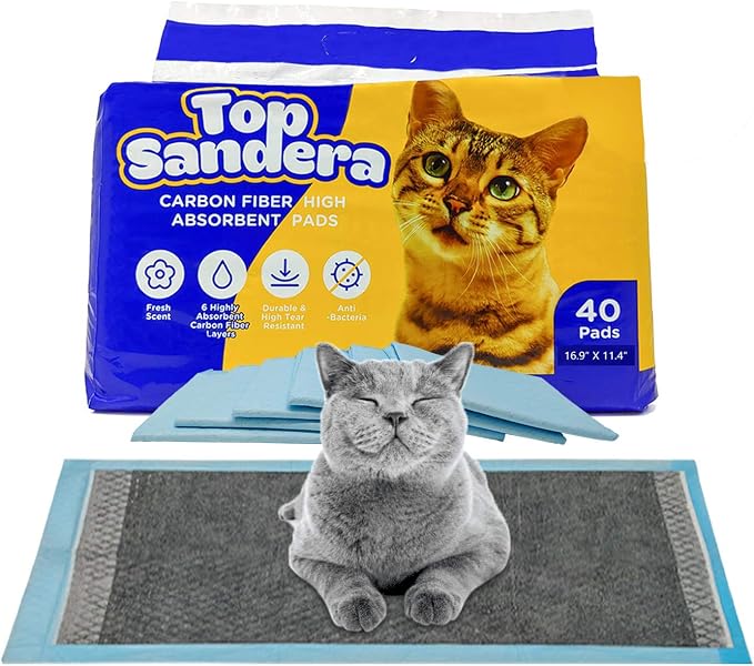 Activated Carbon Cat Litter Pads (40 Pack) - 6-Layer Odor Control Refills Compatible with Breeze Litter Box - High Absorbency 16.9" x 11.4 "