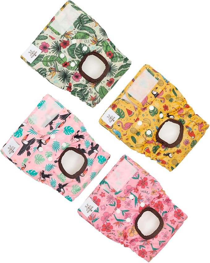 CuteBone Washable Female Dog Diapers 4 Pack Reusable Doggie Heat Diapers for Period FMG08XS
