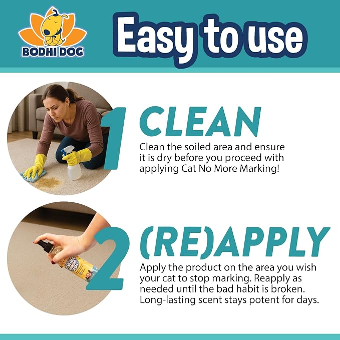 Bodhi Cat No More Marking! Spray - Indoors & Outdoors Cat Urination Deterrent - Neutralizes Strong Odors from Marking - Pet-Safe Formula for Everyday Use - Made in USA (8 Fl Oz)
