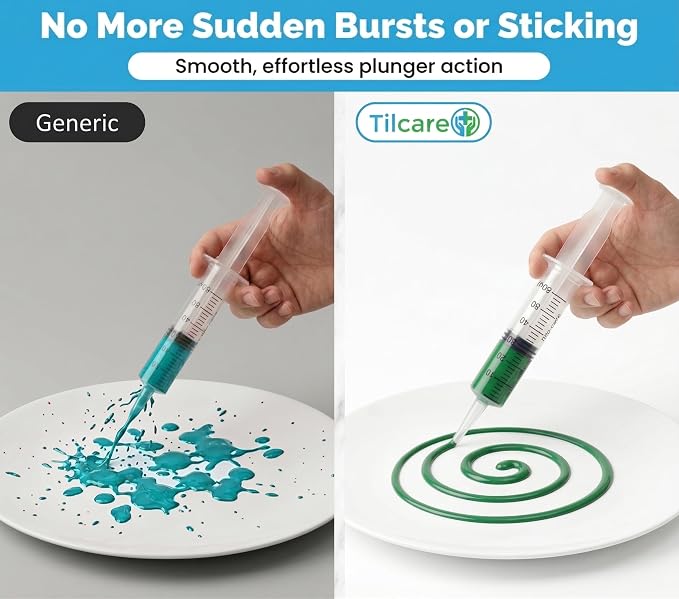 60ml Catheter Tip Syringe with Covers 25 Pack by Tilcare - Sterile Plastic Medicine Food Droppers for Children, Pets or Adults – Latex-Free Oral Medication Dispenser - Large Feeding Tube Syringes