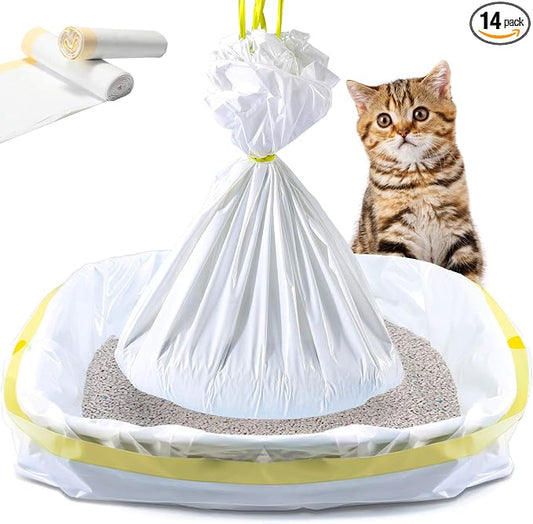 KONE Cat Litter Box Liners, 14 Count Jumbo Extra Durable Large Drawstring Kitty Litter Pan Bags Cat Waste Litter Bags Pet Supplies 36" x 18"