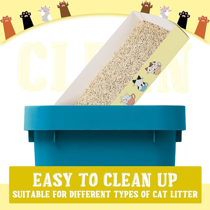 Roshtia 30 Pcs Disposable Cat Litter Box Foldable Paper Kitty Tray 13.8 x 10 x 2 Inch Portable Kitten Pan Low Entry Lightweight Cardboard(Cat Litter Box,Beige)