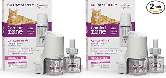 Comfort Zone 60 Day Starter Kit: 1 Cat Calming Diffuser & 2 Refills; Cat Pheromones Help Anxiety; Reduce Stress,Urine Marking,Scratching,(Pack of 2)