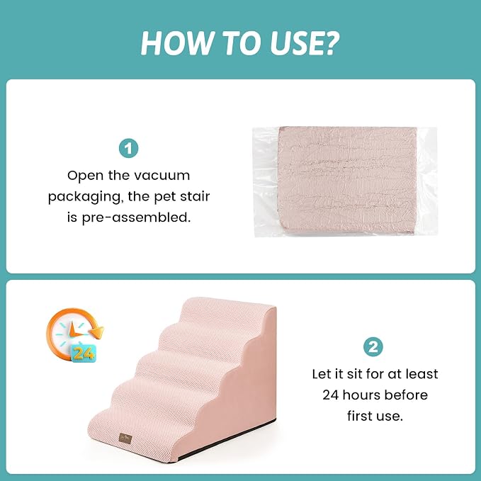 COZY KISS Wide Dog Stairs 19.7" Width, Pet Step for Small/Medium/Large Dog, Puppy or Cat, Pet Ramp for High Bed or Car, High Density Foam Ladder, 19.7x33x22.4 in, Stable, 5 Step, Pink