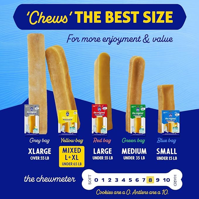 Himalayan Dog Chew Cheese Yak Chews, 100% Natural Cheese Dog Chew, Long Lasting, Gluten Free, Healthy & Safe Dog Treats, Lactose & Grain Free, Protein Rich; Dogs 65 Lbs & Smaller, 6 Count Yak Chews