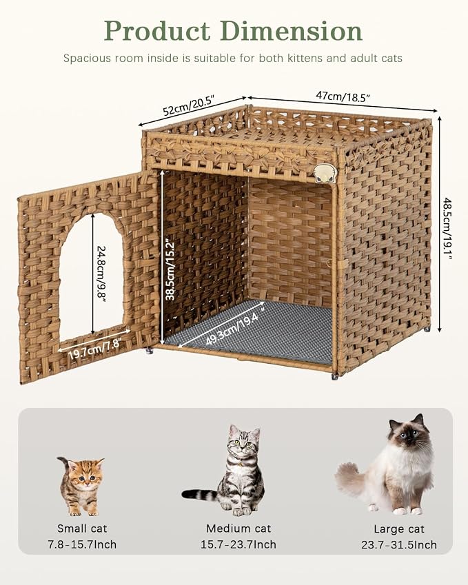 SETVSON Cat Litter Box Enclosure Furniture, Hidden Litter Box with Mat and Fence, Cat Litter Mat, Small Double Layer Cat Mat for Litter Box, Honeycomb Trapping pad Waterproof Urine Proof, Easy Clean