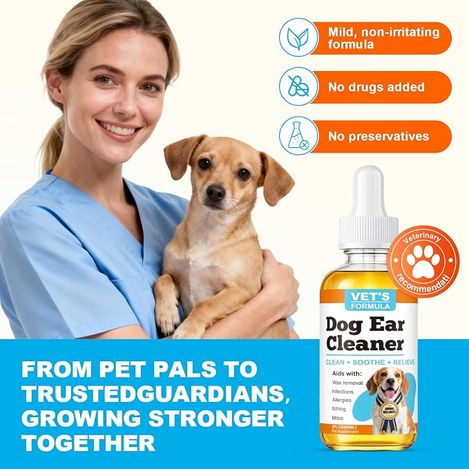 Dog Ear Cleaner and Infection Treatment,Natural Ear Drops for Dogs, Gentle Relief for Itching, Irritation, Wax Build-Up & Infections,Safe Ear Cleaning Solution for All Breeds & Ages