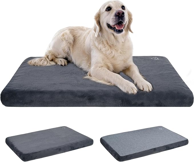 EMPSIGN Stylish Dog Bed Mat Dog Crate Pad Mattress Reversible (Cool & Warm), Water Proof Linings, Removable Machine Washable Cover, Firm Support Pet Crate Bed for Small to XX-Large Dogs, Grey