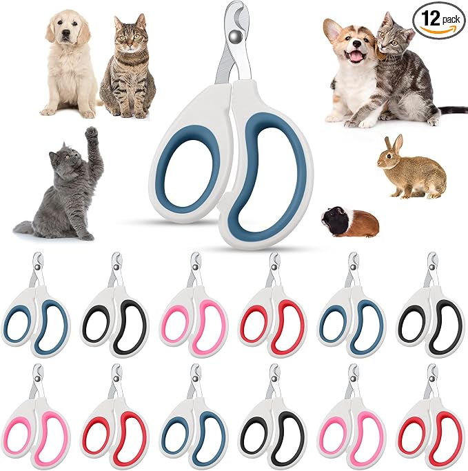 Therwen 12 Pcs Cat Nail Clipper Bulk Cat Nail Trimmer Kitten Claw Clippers Pet Nails Cutter Claw Care for Cats Kittens Bunny Puppy Rabbit Gatos Sharp Safer (Single-Hole,White Series)