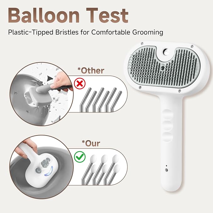 Pet Steam Brush for Dog & Cat - Pet comb leave-inserum for Shedding & Hair Removal - Self Cleaning Spray Comb with Mist for Long Haired Pets - Includes 2*Waterless Shampoo, Grey