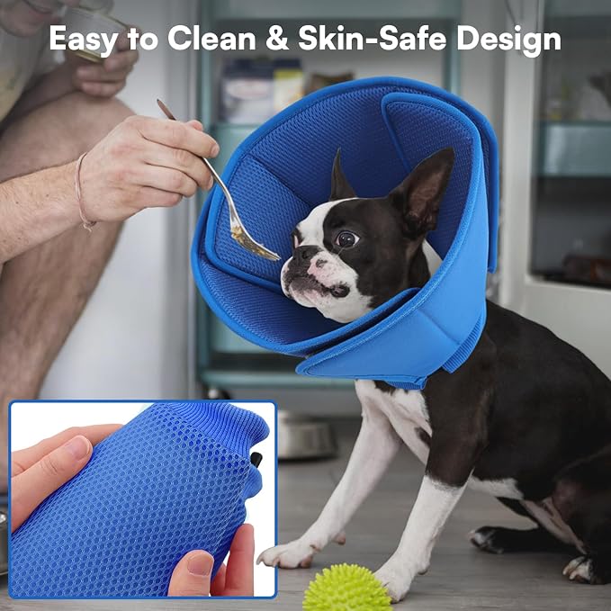 Queenmore Dog Cone,Soft Dog Cones for Large Dogs After Surgery,Comfy Cone for Dogs to Stop Licking, Adjustable Recovery Collar,Elizabethan Pet E-Collar for Wound Healing,Blue,L