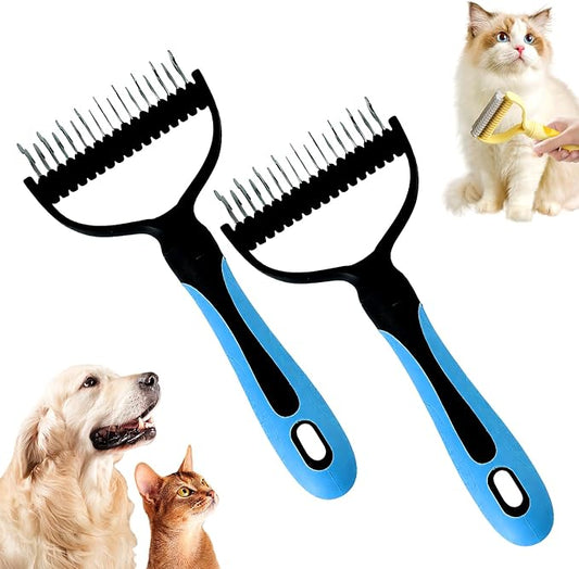 Double-Sided Pet Grooming Brush, 2026 New Undercoat Rake for Long Haired Pets, Multi-Functional Dematting Comb for Home Grooming, Pet Hair Removal Brush for Pet Owners (Blue, 2pcs)