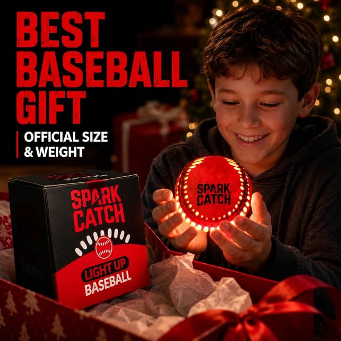 SPARK CATCH Light Up Baseball, Glow in The Dark Baseball, Sports Gear Accessories Gifts for Boys 8 9 10 11 12 13 14 15 Years Old, Kids Teens All Ages Gift Ideas