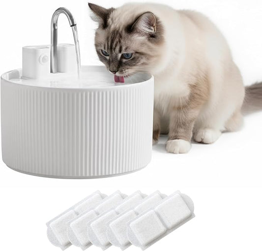 PawsPik CeramiFlow Cat Water Fountain, Ceramic Automatic Cat Fountain with Motion Sensor, Cordless Rechargeable Pet Fountain, 9 Cup Indoor Cat Fountain, Multi-Layer Filtration, Dishwasher Safe, White
