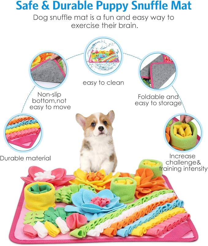 AMIR Snuffle Mat for Dogs, Interactive Feeding Puzzle Toy, Promotes Natural Foraging and Slow Eating, Reduces Stress and Enhances Training, 15-inch Dog Snuffle Mat