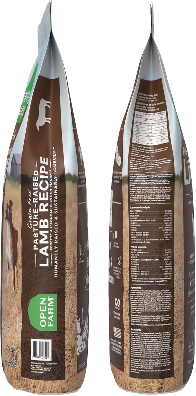 Open Farm, Grain-Free Dry Dog Food, Complete & Balanced Kibble, Sustainably & Ethically Sourced Ingredients, Non-GMO Veggies & Superfoods Support Overall Health, Pasture Raised Lamb Recipe, 22lb Bag