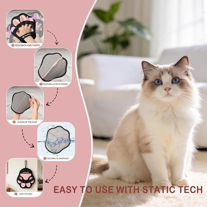 2 PCS Thickened Electrostatic Pet Hair Removal Gloves, Reusable Five-Finger Pet Hair Remover Brush for Dogs & Cats, Gentle Lint Remover Glove for Furniture, Couch, Clothes, Car Seat