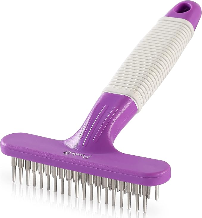 Poodle Pet Bundle - Detangling Pet Comb for Removing Matted Fur, Knots, and Tangles + Dematting Fur Rake Comb Brush for Dogs and Cats