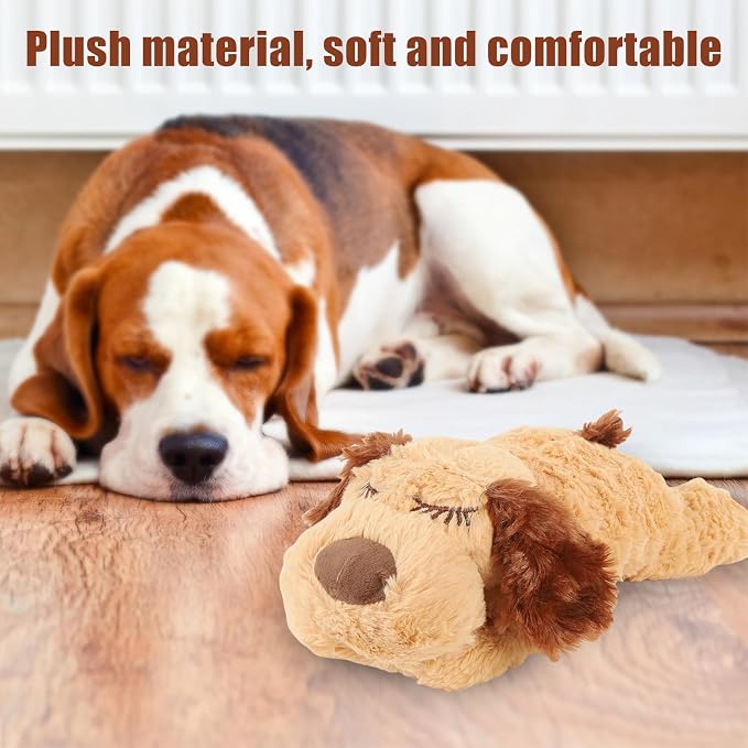 Puppy Toy with Heartbeat Stuffed Animal, for Dogs Pet Anxiety Relief Behavioral Sleep Aid Crate Kennel Training Toy (Brown)