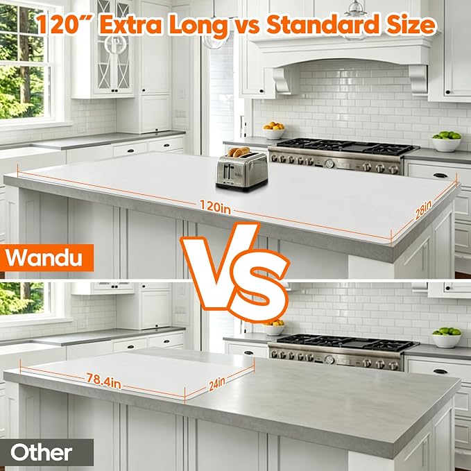 120" x 28" Extra Wide Kitchen Island Silicone Mat, Luxury Countertop Protector, Heat Resistant Waterproof Silicone Surface for Large Kitchen Islands, Baking, Food Prep & Appliances, Translucent
