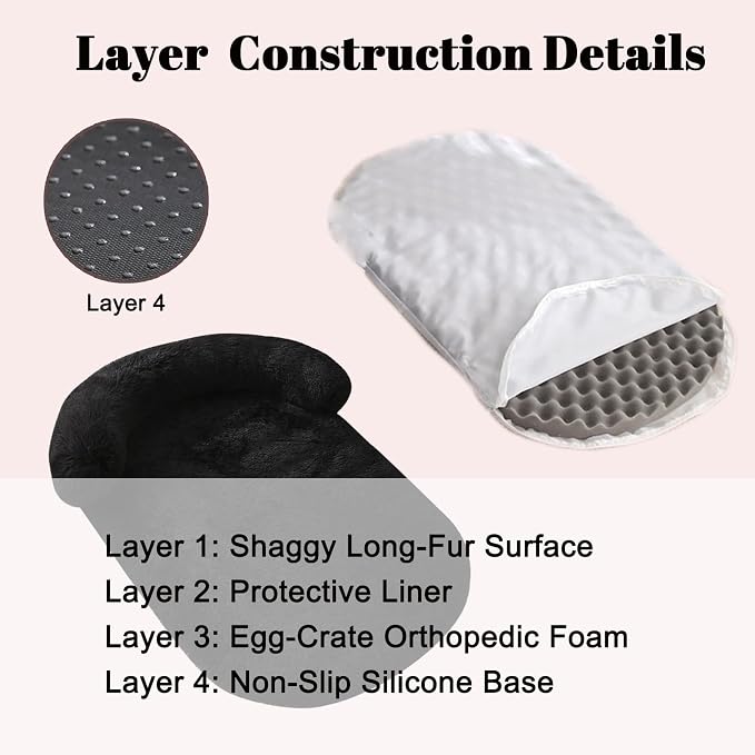 Orthopedic Dog Bed with Egg-Crate Base, Calming Dog Beds Fluffy Plush Faux Fur with Raised Edges, Spine Friendly Pet Sleeping Mat for Medium Large Dogs, Machine Washable (Oval, Black 32"x24")