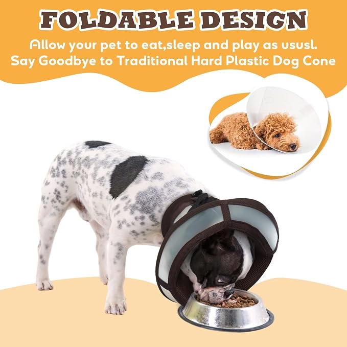 Dog Cone for Dogs After Surgery,Foldable Dog's Cone Collar,Adjustable E Collar Alternative to Stop Licking,Pet Cones for Dog & Cats,Doggy Surgery Collar,Dogs Recovery Collars & Cones,Brown,S
