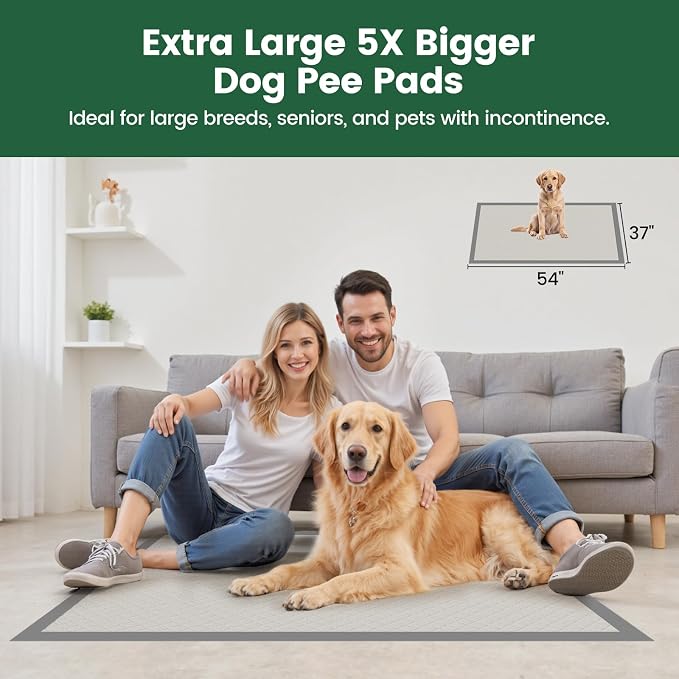 Gardner Pet 5XL 37"x54" Dog Pee Pads Extra Large, Super Absorbent & Leak-Proof Dog Potty Training Pads, Nop-Slip Bottom Puppy Pads, 25 Count Grey