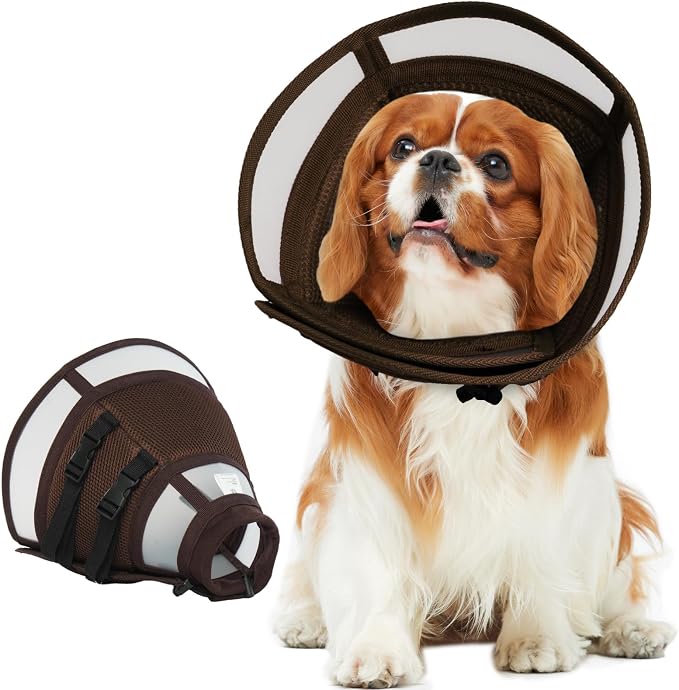 Dog Recovery Collars & Cones, Medium Dog Collar, Brown, L | Adjustable Dog Soft Cone, Stop Licking Wounds After Surgery & Skin Disease, Lightweight, Comfortable Elizabethan Collar