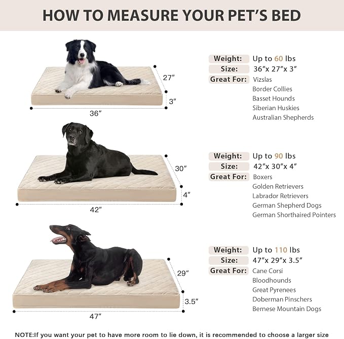 WNPETHOME Orthopedic XXL Dog Beds Large Sized Dog, Waterproof Extra Large Dogs Bed with Removable Washable Cover, Multi-Needle Quilting Dogs Crate Bed