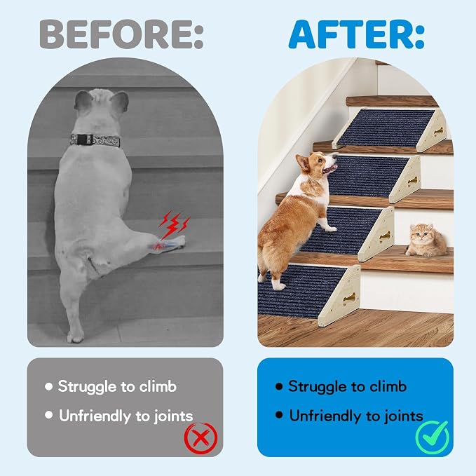 Extra Wide Dog Ramps for Stairs, Wooden Pet Ramp&Stairs for Small Dogs, Non-Slip Pet Steps for Any Staircase, Dog Stair Ramp for Injured Dogs with Anti-Slip Strip, 4 Pack