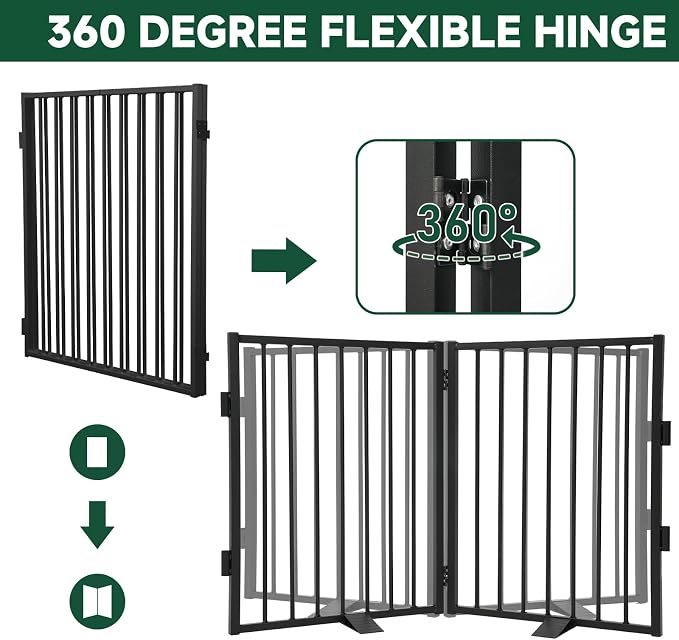 Snagle Paw Metal Freestanding Dog Gate,40” W x 36” H Dog Fence with Support Feet for Doorways, Stairs and Hallways, Portable Pet Gate for Indoor Use (2 Panel, Black)
