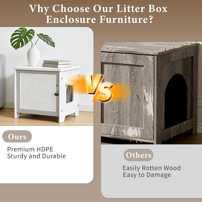 Cat Litter Box Enclosure Furniture Plastic Hidden Enclosed Litter Box Cabinet Cat House Kitty End Table for Living Room, Entryway, Balcony, Bedroom