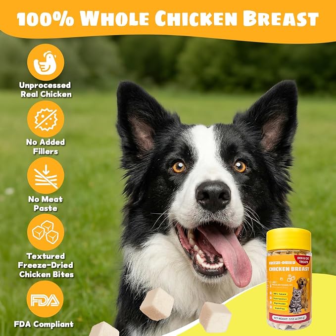 Freeze-Dried Chicken Breast Treats for Dogs & Cats |3.52 oz Premium Single-Ingredient Nutrition, All Natural, High Protein | Ideal Training Treats & Food Topper