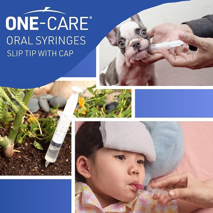 ONE-CARE 60ml Oral Syringe with Cap - Sterile, Individually Wrapped - 25 Syringes/box (25 Pack), Slip Tip, Syringe for Liquid, Versatiie use