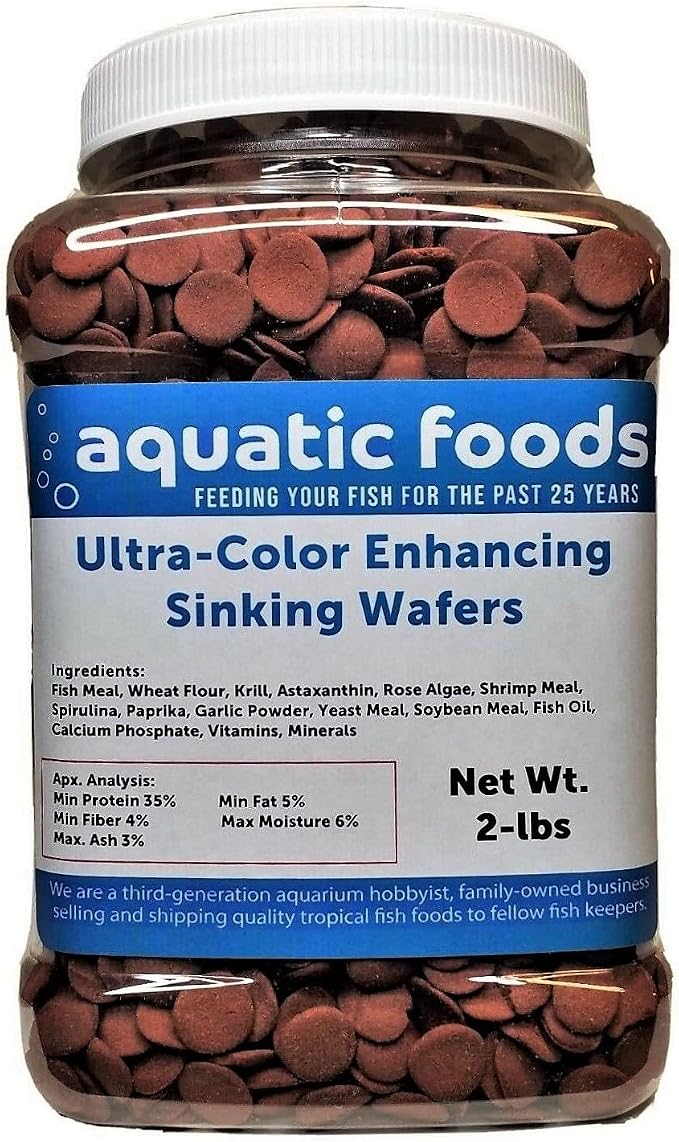 Ultra Color Enhancing 12mm - 1/2" Sinking Wafers of Krill, Astaxanthin, Rose Algae. for Bottom Fish, Plecos, Shrimp, Snails, All Herbivorous & Omnivorous Tropical Fish..2-lb Jar