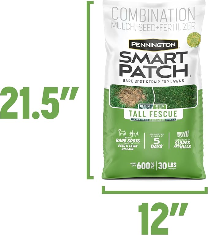 Pennington Smart Patch Tall Fescue Grass Seed, 30 Lb, Bare Spot Repair with Mulch and Fertilizer