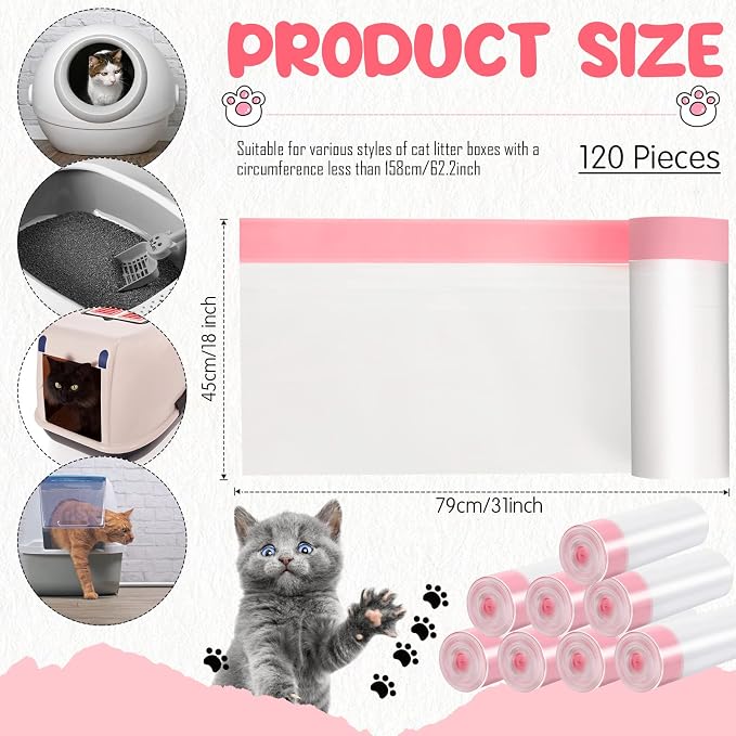 120 Count Large Cat Litter Box Liners 31 x 18 Inch Drawstring Litter Bags Cat Pan Portable Liners for Pets